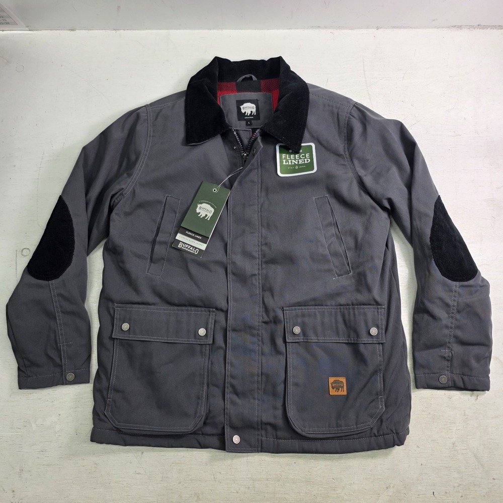 Buffalo Outdoors Workwear Canvas Gray Work Chore Barn Coat Jacket Sz L Patches